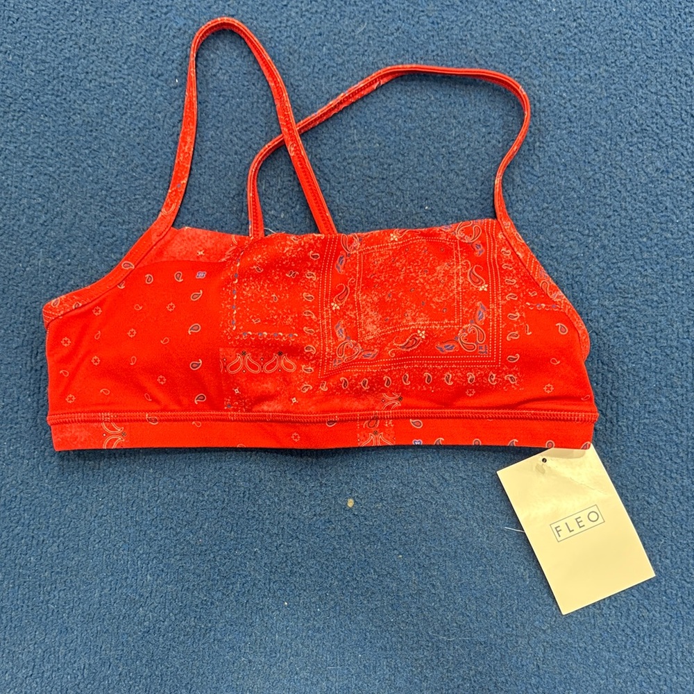 Adorable Fleo Women's Red Bandana Sports Bra Gymnastics/Cheer/Tumbling/Crossfit